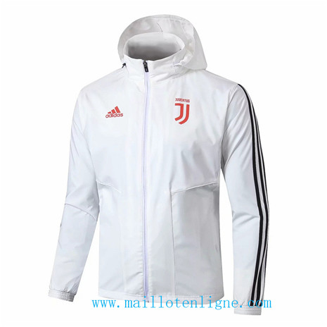 D280 Vestes foot Juventus Coupe vent Blanc/Noir à Capuche 2019 2020