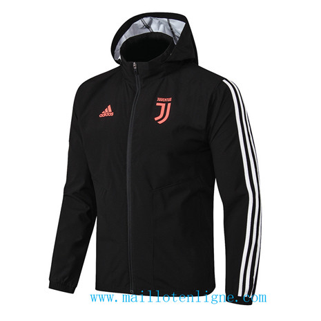 D281 Vestes foot Juventus Coupe vent Noir à Capuche 2019 2020