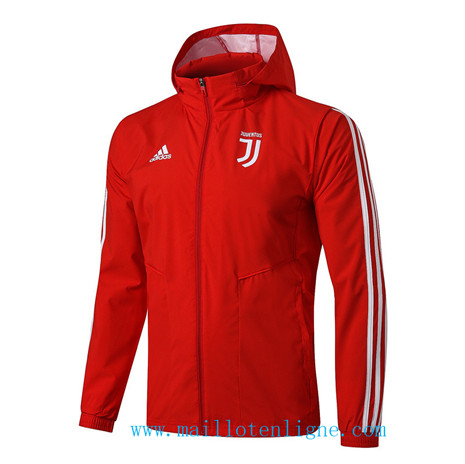 D282 Vestes foot Juventus Coupe vent Rouge/Noir à Capuche 2019 2020