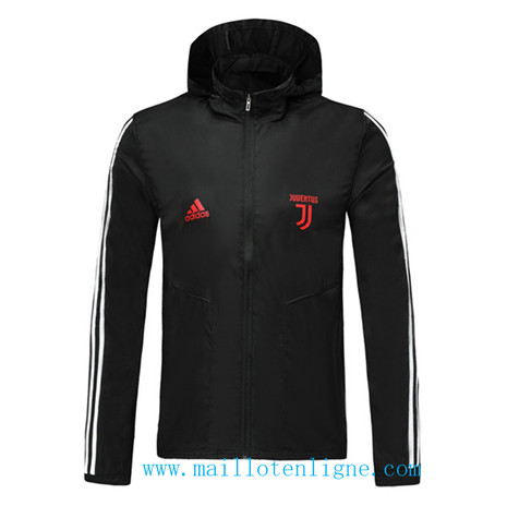 D285 Vestes foot Juventus Coupe vent Noir/Rouge bande à Capuche 2019 2020