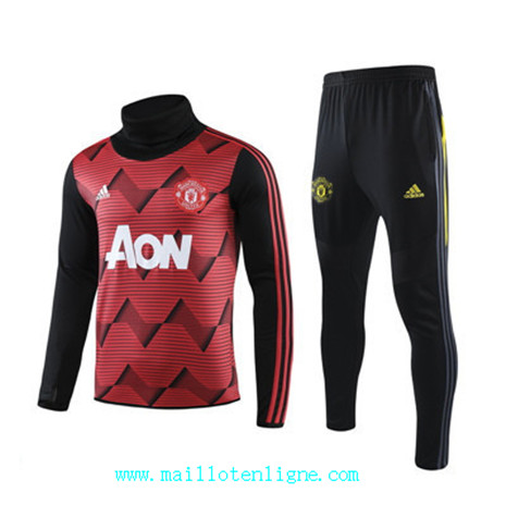 ML051 Survetement Manchester United 2019/2020 Rouge/Noir Rayon Col haut