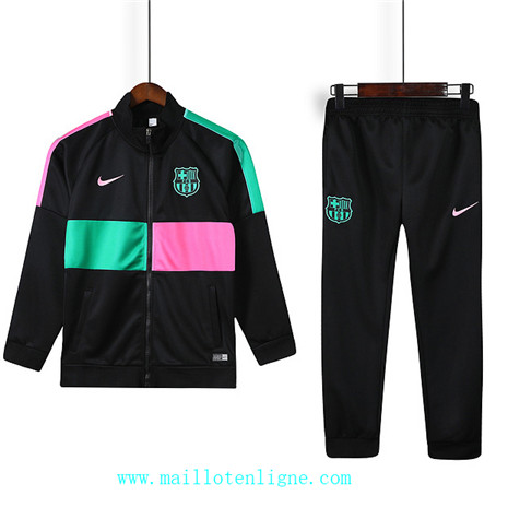 ML061 Ensemble foot Barcelone Enfant Veste Survetement Noir Rose/Vert 2019/2020