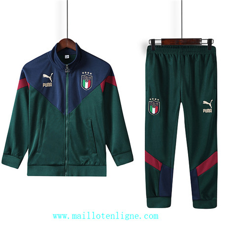 ML064 Ensemble foot Italie Enfant Veste Survetement Armee Verte/Bleu 2019/2020