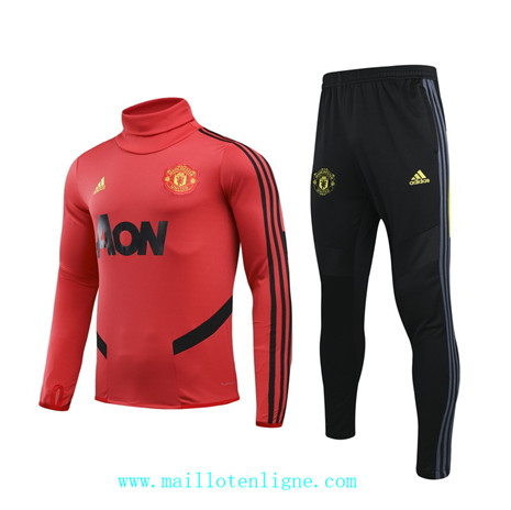 ML066 Ensemble foot Manchester United Enfant Survetement Rouge/Noir Col haut 2019/2020