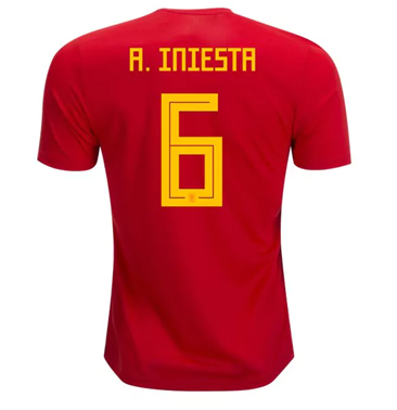 Maillot Espagne 6 A.INIESTA Domicile Coupe du monde 2018